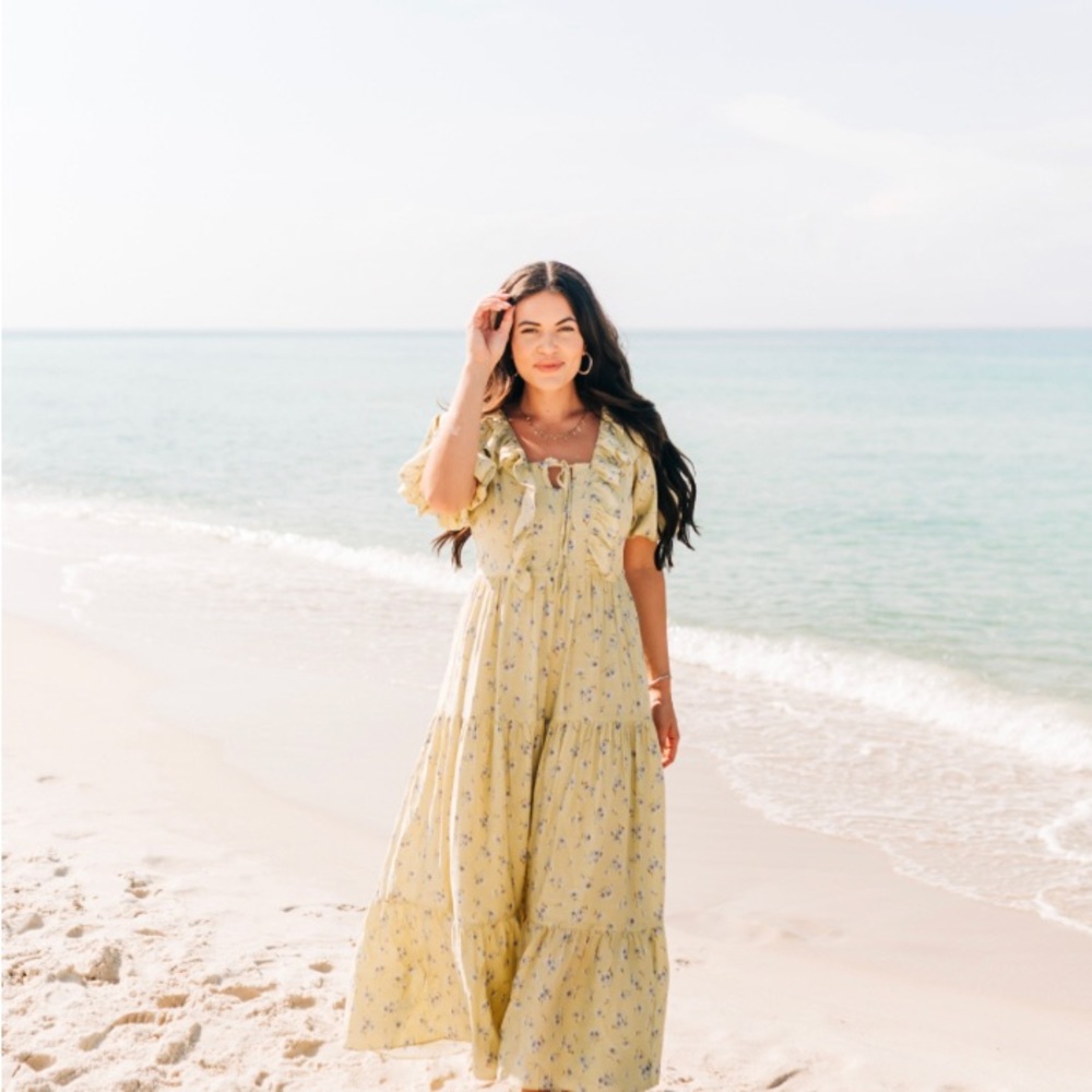 Anthropologie Yellow Floral Midi Dress